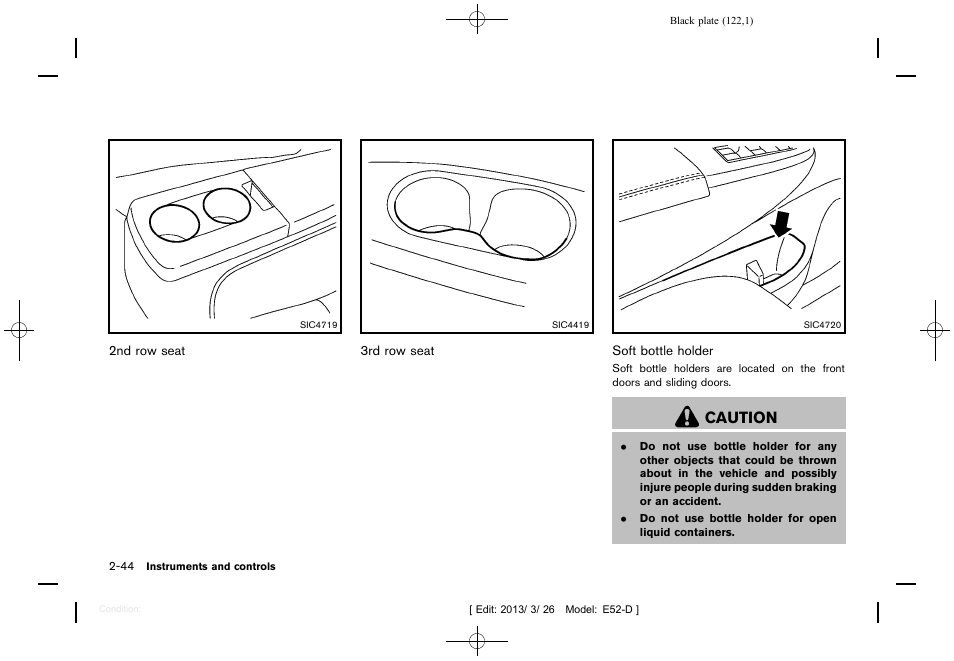 Caution | NISSAN 2013 Quest - Owner's Manual User Manual | Page 126 / 485