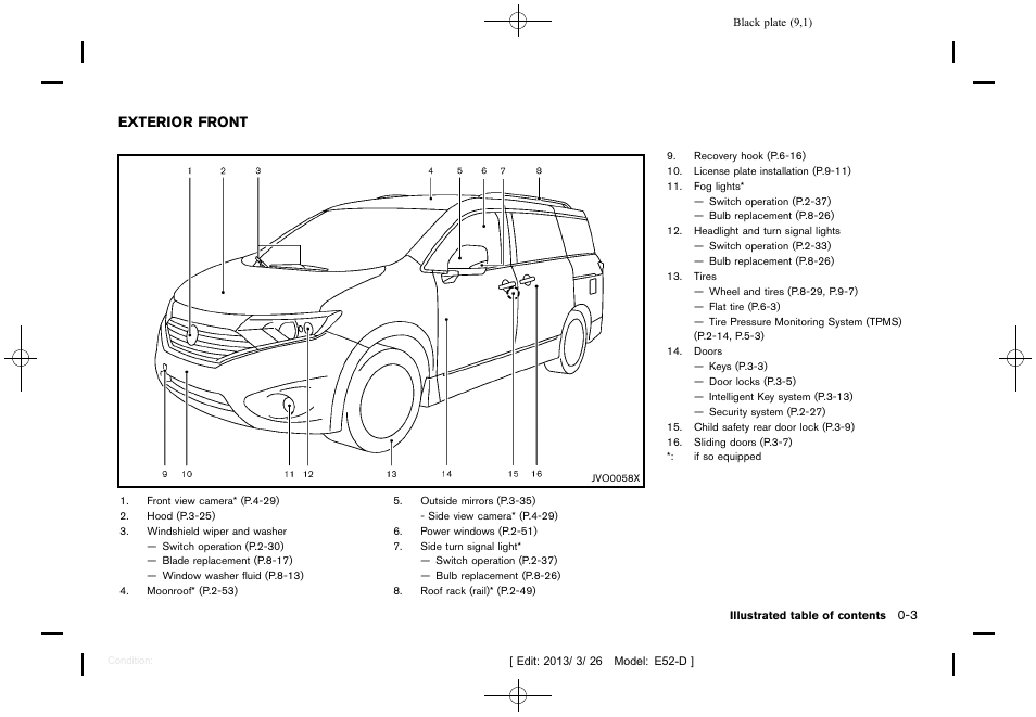 Exterior front -3 | NISSAN 2013 Quest - Owner's Manual User Manual | Page 13 / 485