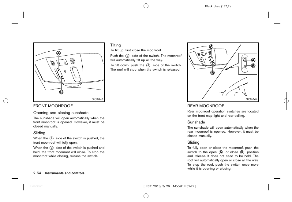 Front moonroof -54 rear moonroof -54 | NISSAN 2013 Quest - Owner's Manual User Manual | Page 136 / 485