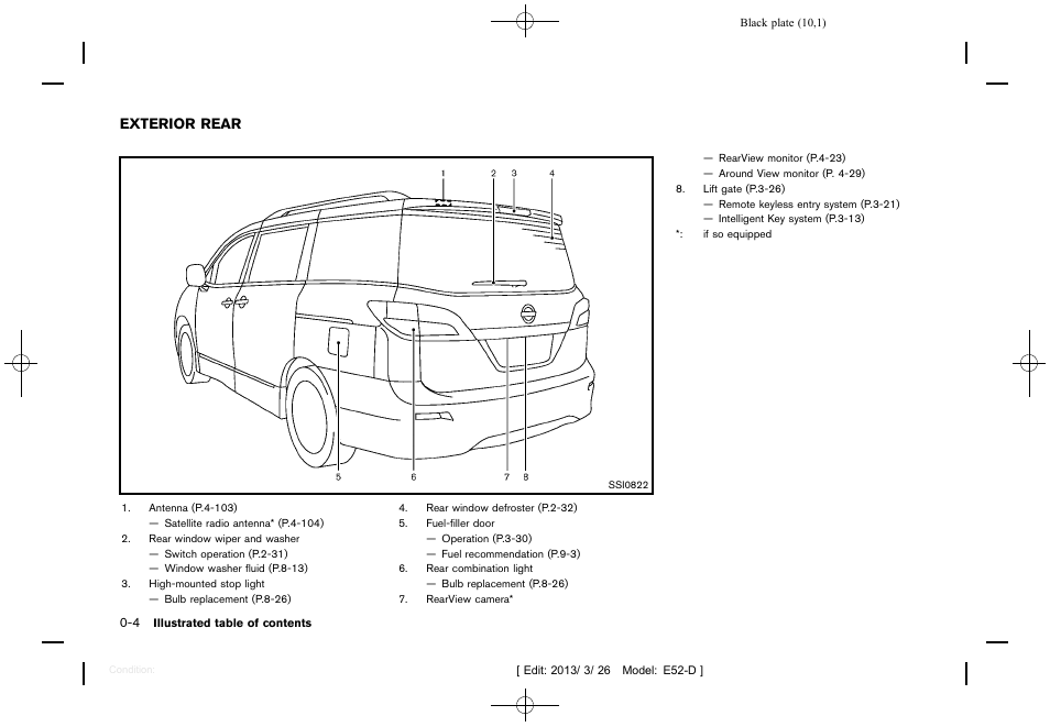 Exterior rear -4 | NISSAN 2013 Quest - Owner's Manual User Manual | Page 14 / 485