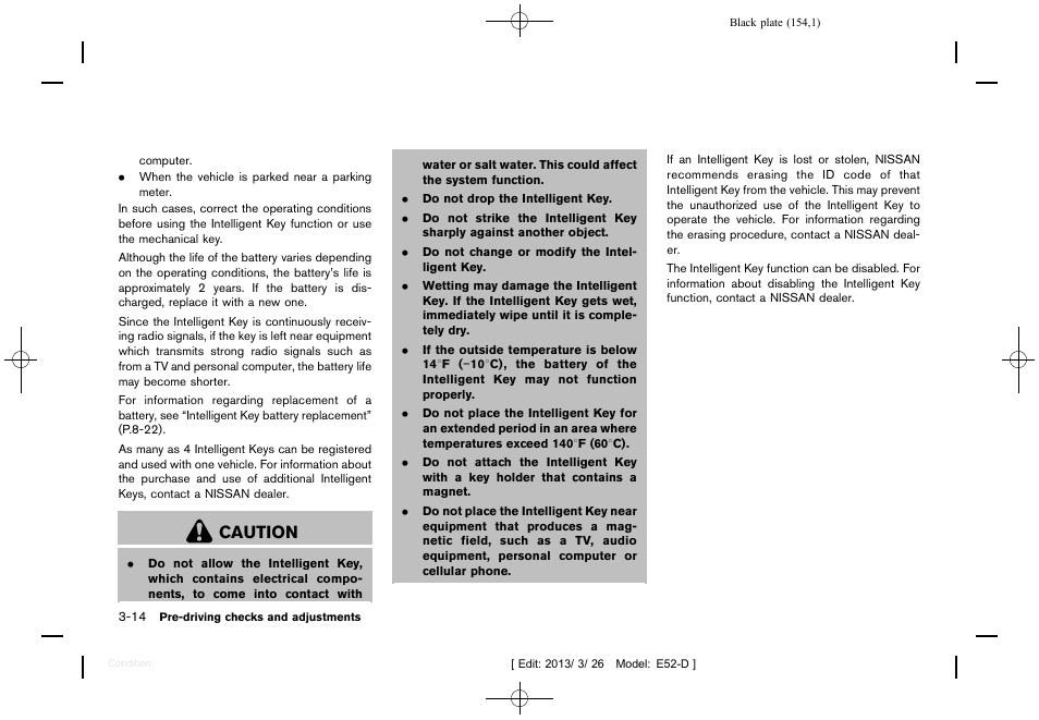 Caution | NISSAN 2013 Quest - Owner's Manual User Manual | Page 158 / 485