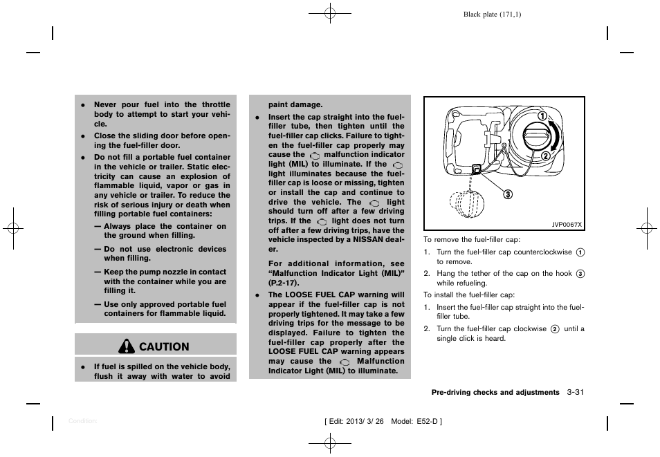 Caution | NISSAN 2013 Quest - Owner's Manual User Manual | Page 175 / 485