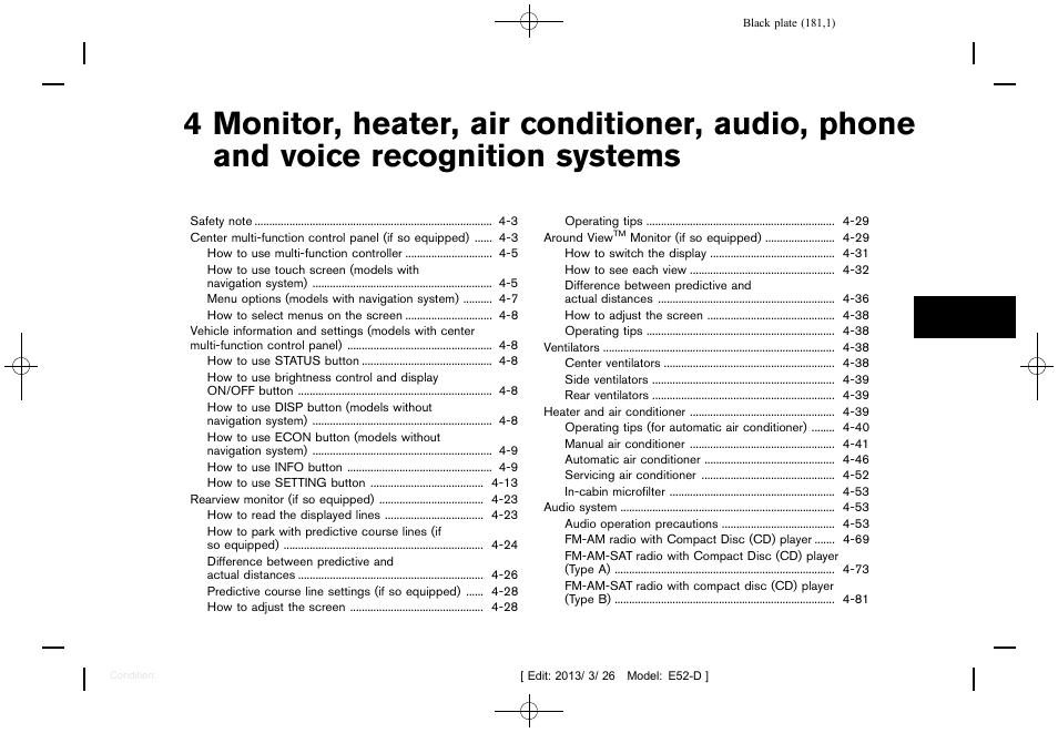 Monitor, heater, air conditioner, audio, phone and, Voice recognition systems | NISSAN 2013 Quest - Owner's Manual User Manual | Page 185 / 485