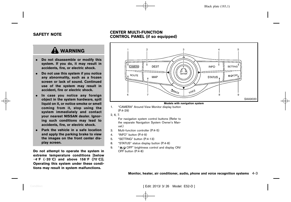 Warning | NISSAN 2013 Quest - Owner's Manual User Manual | Page 187 / 485