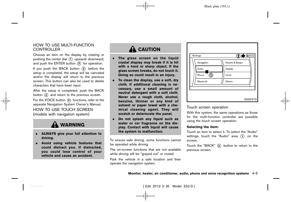 Warning, Caution | NISSAN 2013 Quest - Owner's Manual User Manual | Page 189 / 485