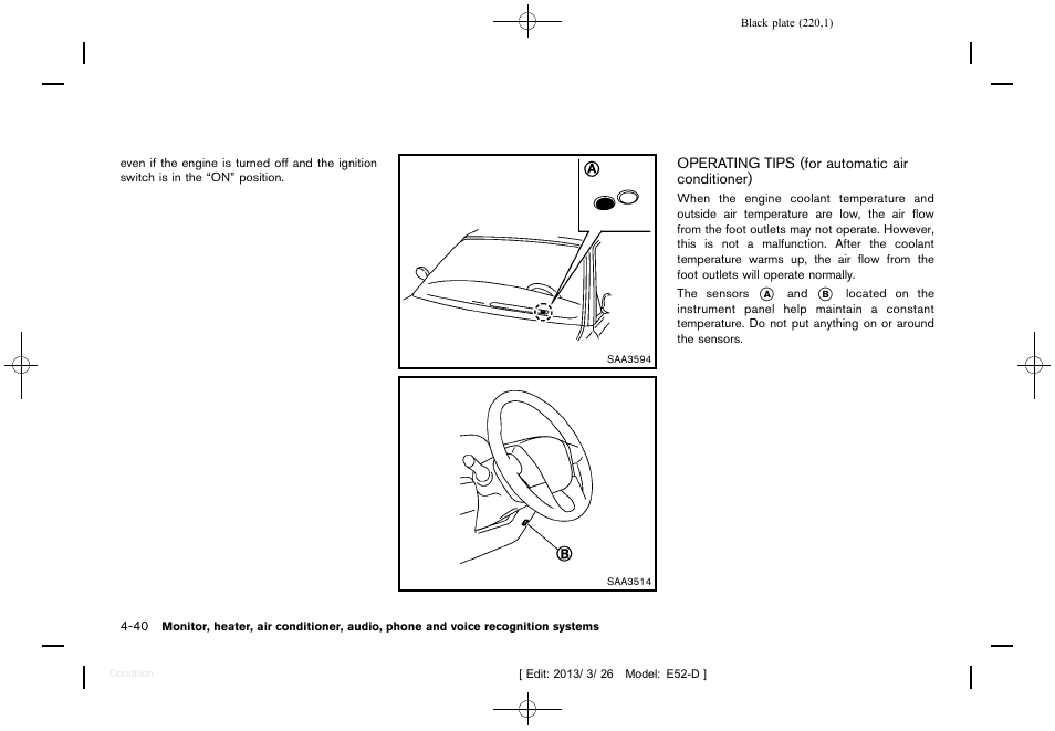 Operating tips (for automatic air conditioner) -40 | NISSAN 2013 Quest - Owner's Manual User Manual | Page 224 / 485