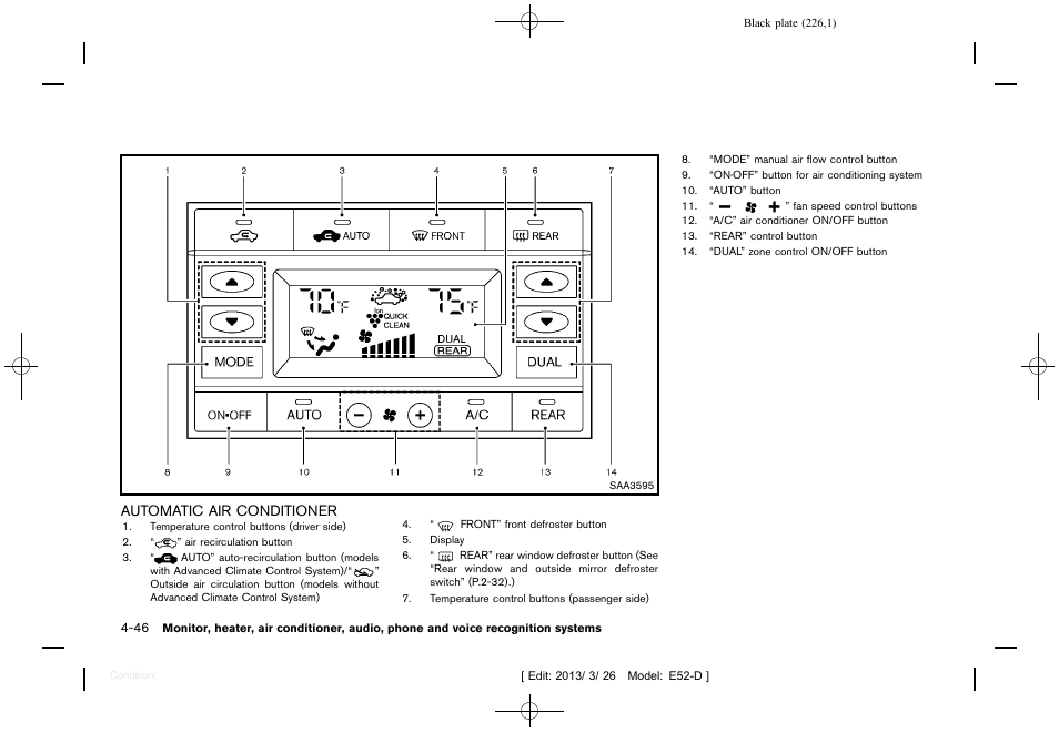 Automatic air conditioner -46 | NISSAN 2013 Quest - Owner's Manual User Manual | Page 230 / 485