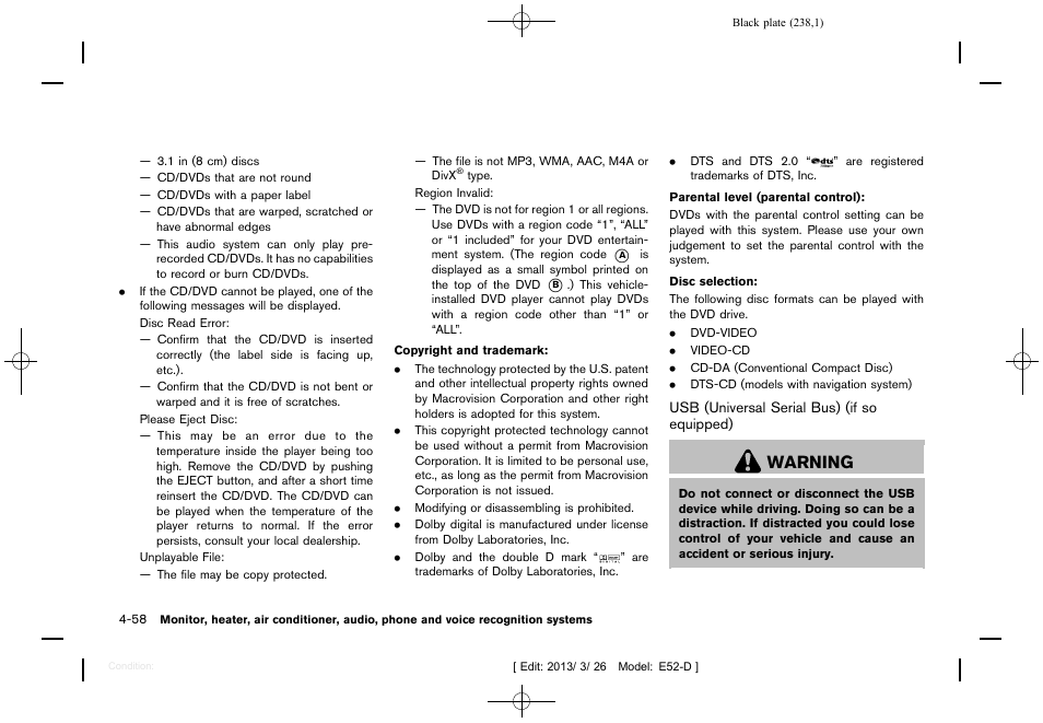 Warning | NISSAN 2013 Quest - Owner's Manual User Manual | Page 242 / 485