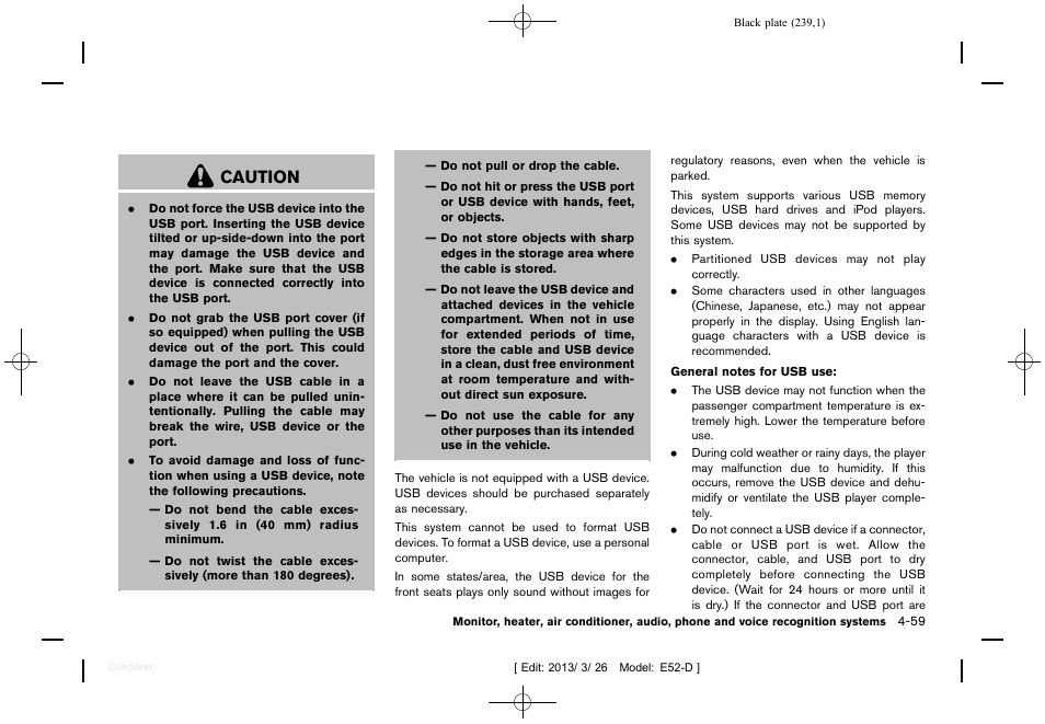 Caution | NISSAN 2013 Quest - Owner's Manual User Manual | Page 243 / 485