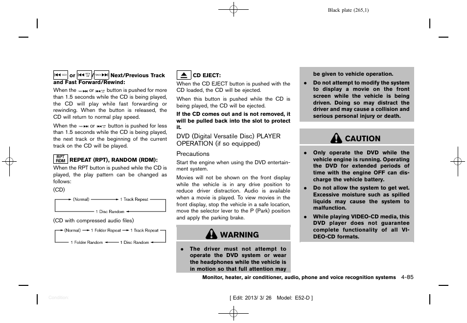 Warning, Caution | NISSAN 2013 Quest - Owner's Manual User Manual | Page 269 / 485