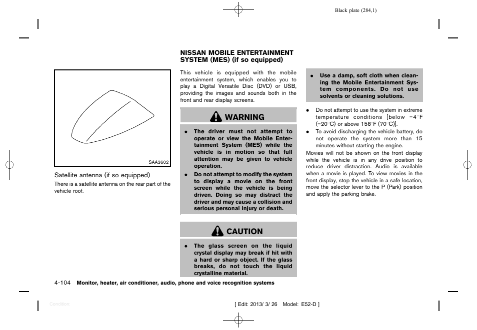 Warning, Caution | NISSAN 2013 Quest - Owner's Manual User Manual | Page 288 / 485