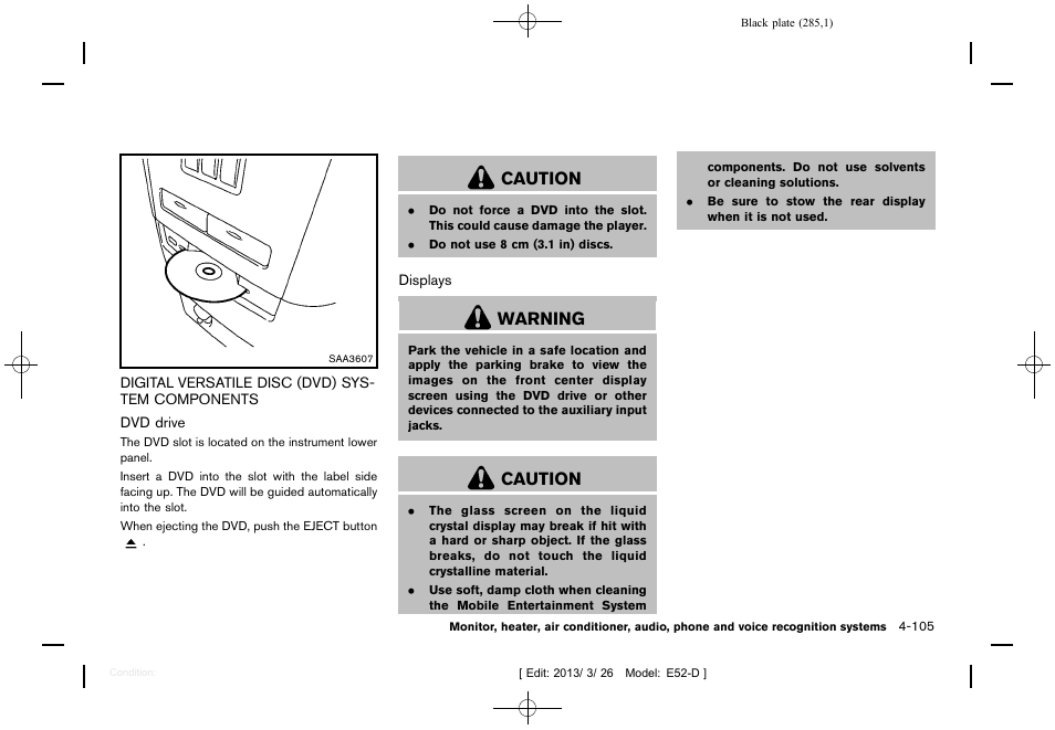 Caution, Warning | NISSAN 2013 Quest - Owner's Manual User Manual | Page 289 / 485