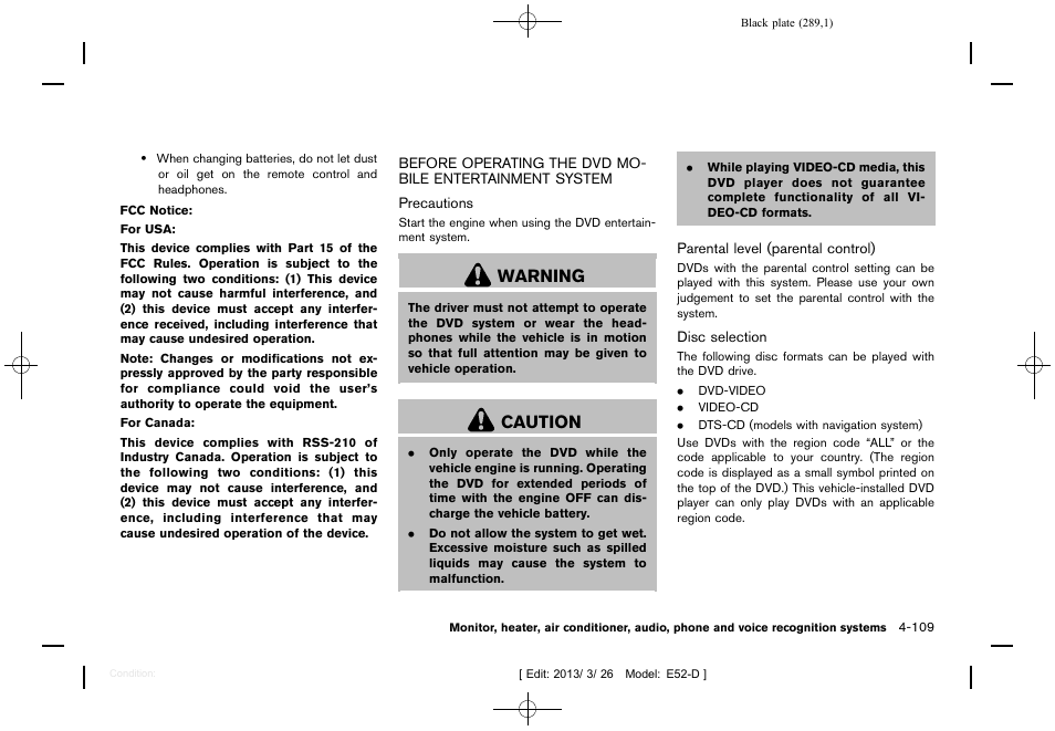 Warning, Caution | NISSAN 2013 Quest - Owner's Manual User Manual | Page 293 / 485