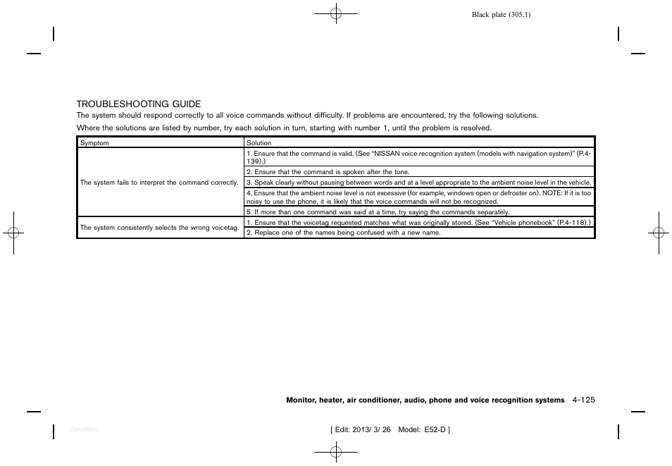 Troubleshooting guide -125 | NISSAN 2013 Quest - Owner's Manual User Manual | Page 309 / 485