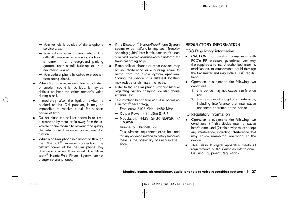 Regulatory information -127 | NISSAN 2013 Quest - Owner's Manual User Manual | Page 311 / 485