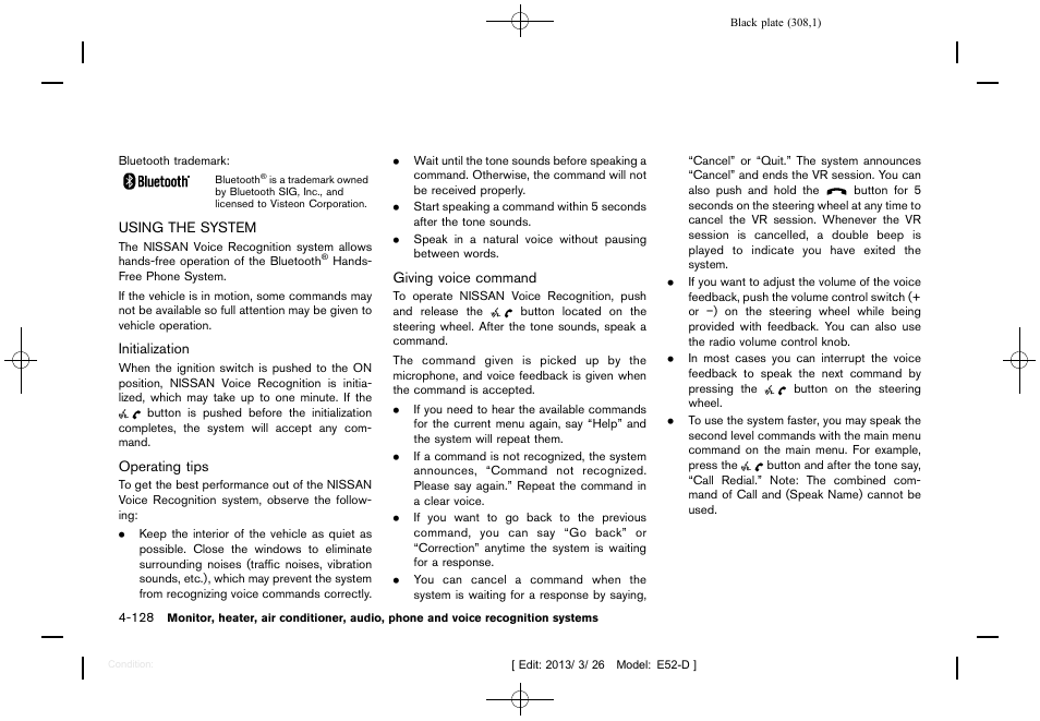 Using the system -128 | NISSAN 2013 Quest - Owner's Manual User Manual | Page 312 / 485