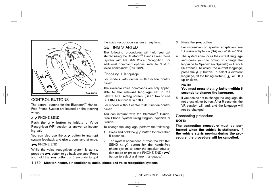 Control buttons -130 getting started -130 | NISSAN 2013 Quest - Owner's Manual User Manual | Page 314 / 485