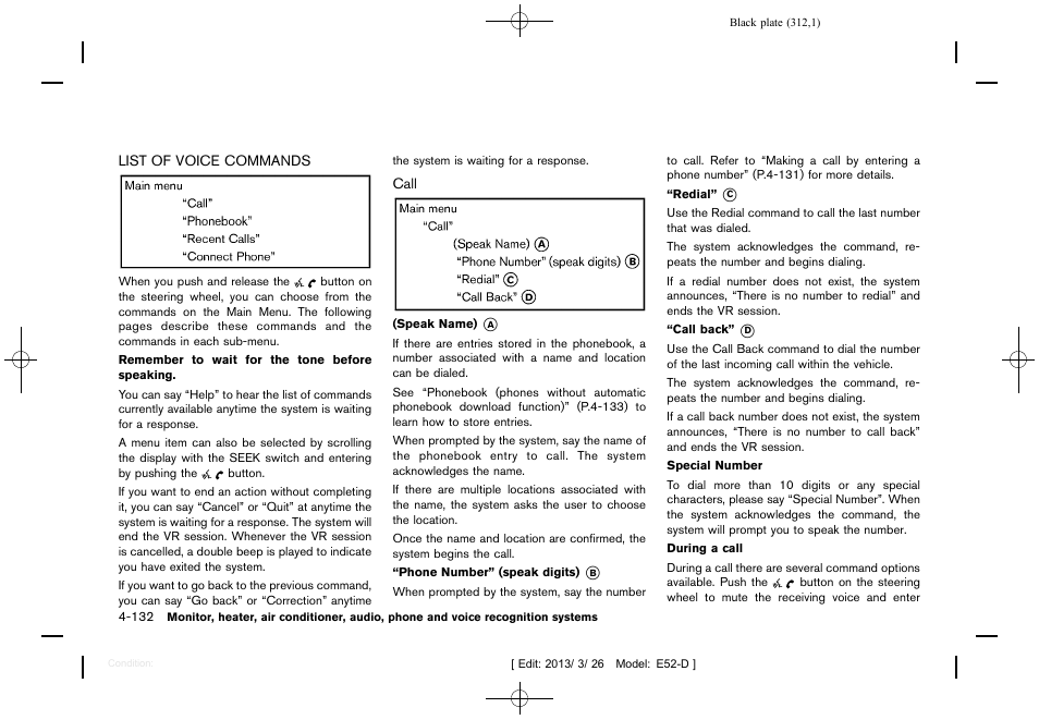 List of voice commands -132 | NISSAN 2013 Quest - Owner's Manual User Manual | Page 316 / 485