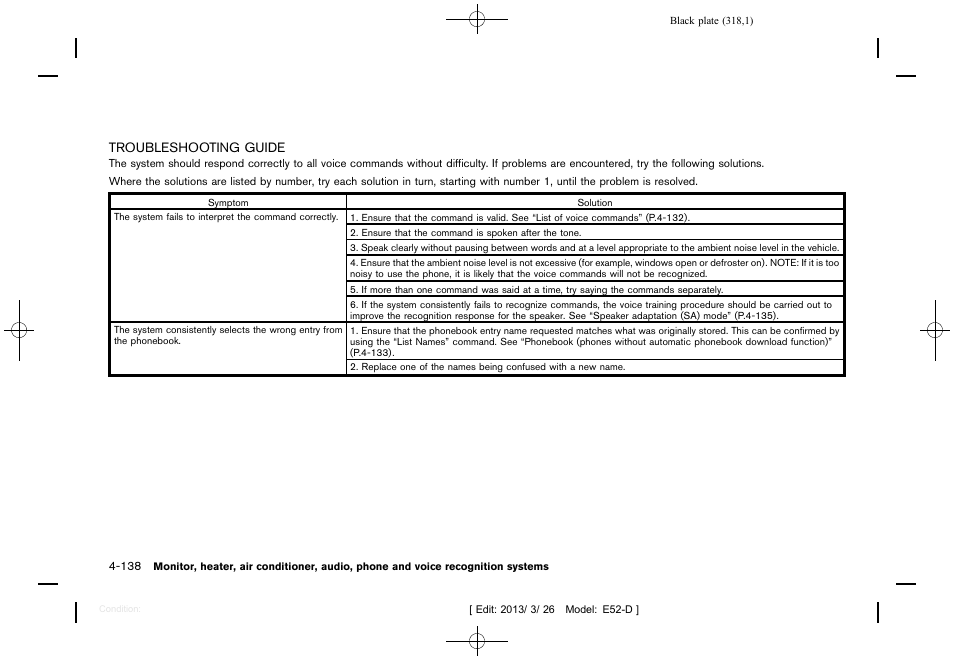 Troubleshooting guide -138 | NISSAN 2013 Quest - Owner's Manual User Manual | Page 322 / 485