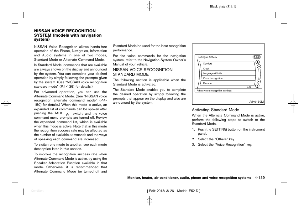 Nissan voice recognition standard mode -139 | NISSAN 2013 Quest - Owner's Manual User Manual | Page 323 / 485