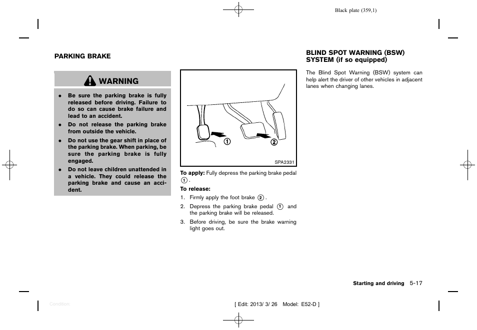 Warning | NISSAN 2013 Quest - Owner's Manual User Manual | Page 363 / 485