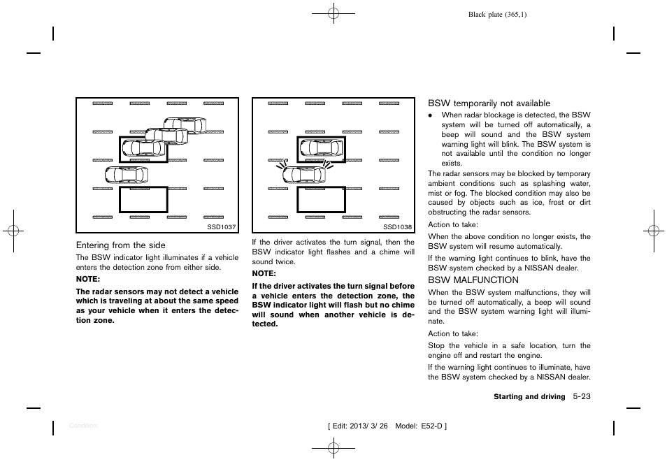 Bsw malfunction -23 | NISSAN 2013 Quest - Owner's Manual User Manual | Page 369 / 485