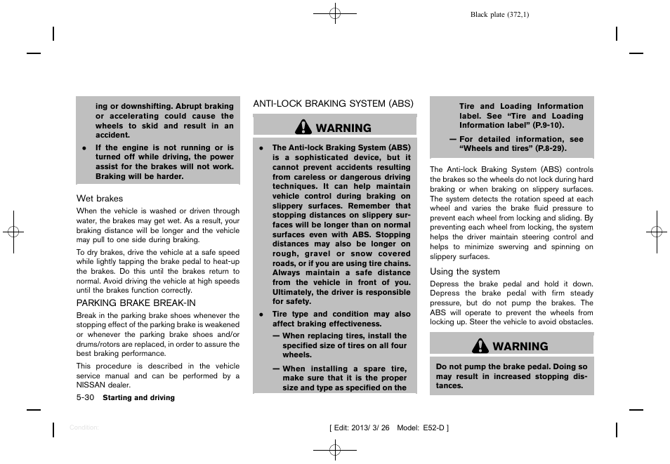 Warning | NISSAN 2013 Quest - Owner's Manual User Manual | Page 376 / 485