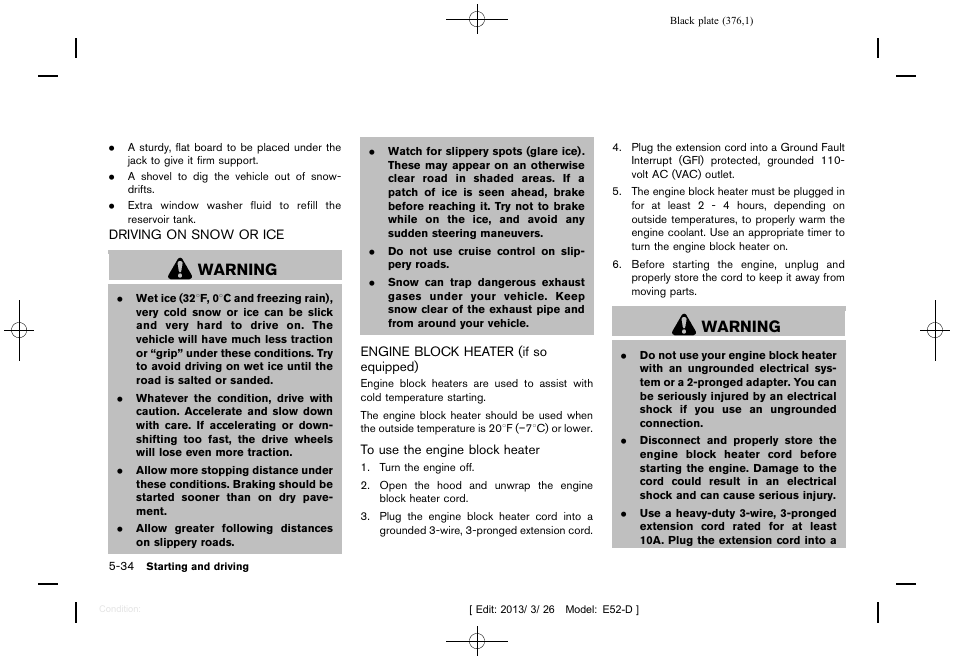 Warning | NISSAN 2013 Quest - Owner's Manual User Manual | Page 380 / 485