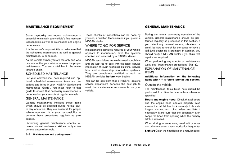 Maintenance requirement -2, General maintenance -2, Explanation of maintenance items -2 | NISSAN 2013 Quest - Owner's Manual User Manual | Page 410 / 485