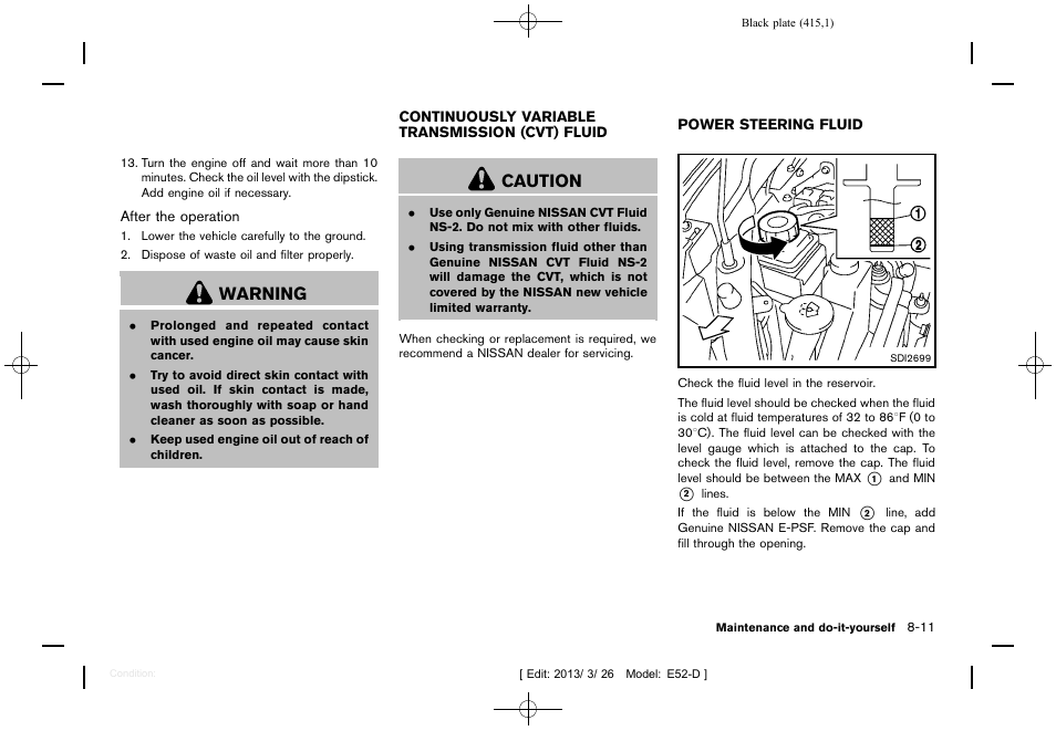 Warning, Caution | NISSAN 2013 Quest - Owner's Manual User Manual | Page 419 / 485