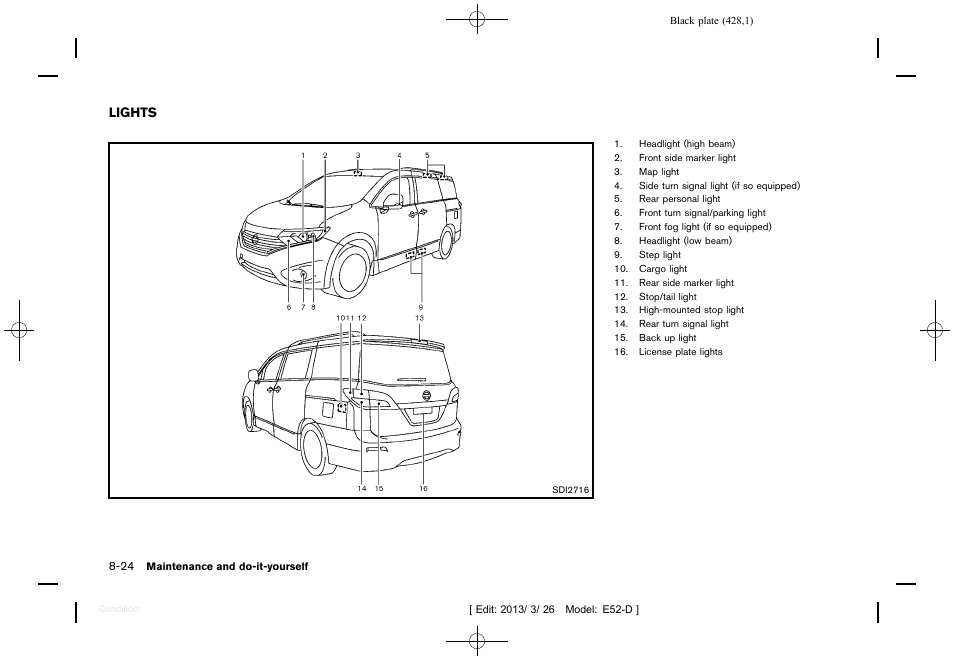 Lights -24 | NISSAN 2013 Quest - Owner's Manual User Manual | Page 432 / 485