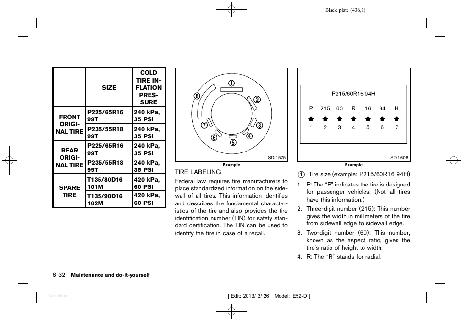 Tire labeling -32 | NISSAN 2013 Quest - Owner's Manual User Manual | Page 440 / 485