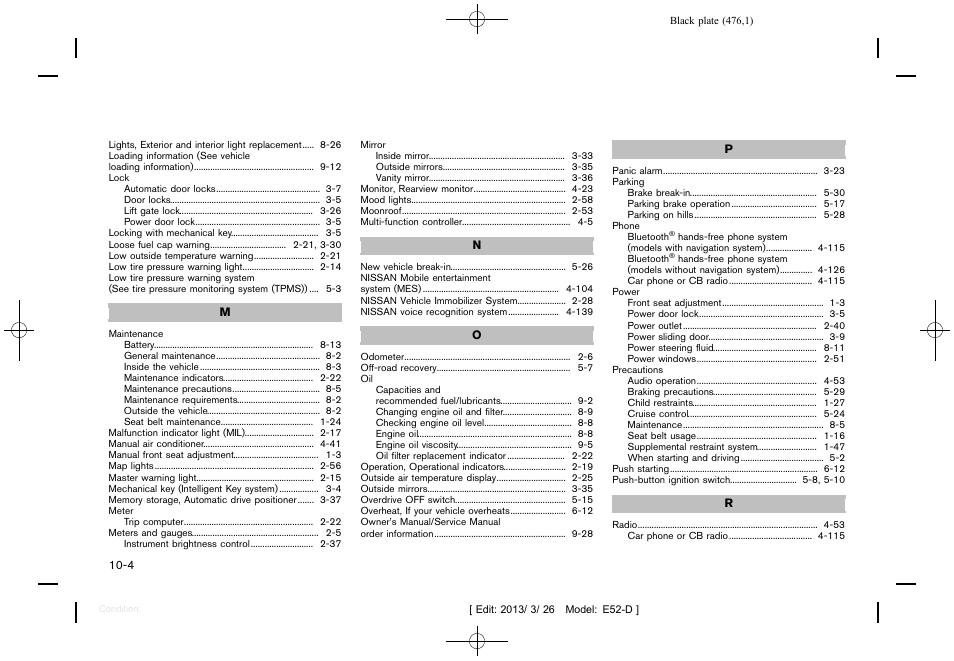 NISSAN 2013 Quest - Owner's Manual User Manual | Page 480 / 485