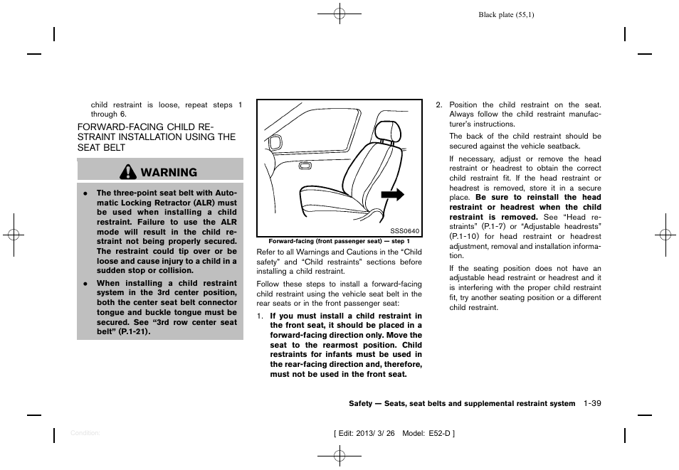 Warning | NISSAN 2013 Quest - Owner's Manual User Manual | Page 59 / 485