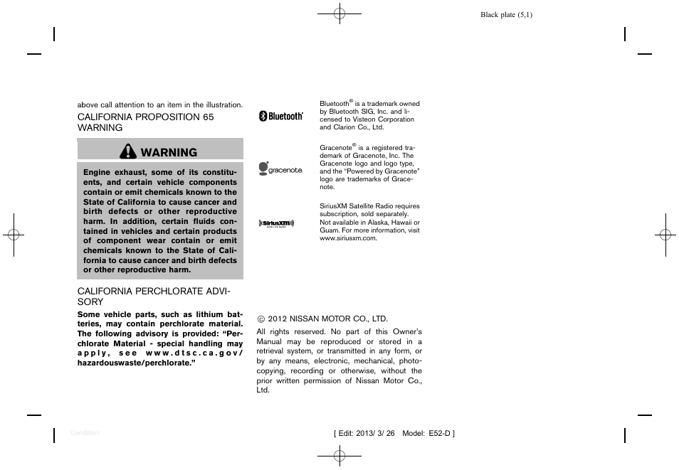 Warning | NISSAN 2013 Quest - Owner's Manual User Manual | Page 6 / 485