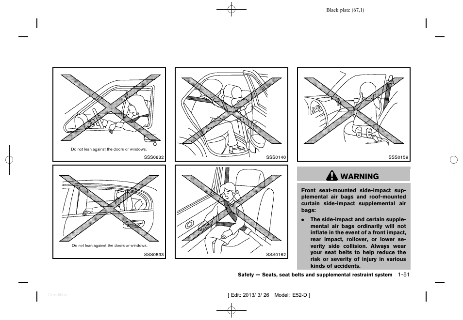 Warning | NISSAN 2013 Quest - Owner's Manual User Manual | Page 71 / 485