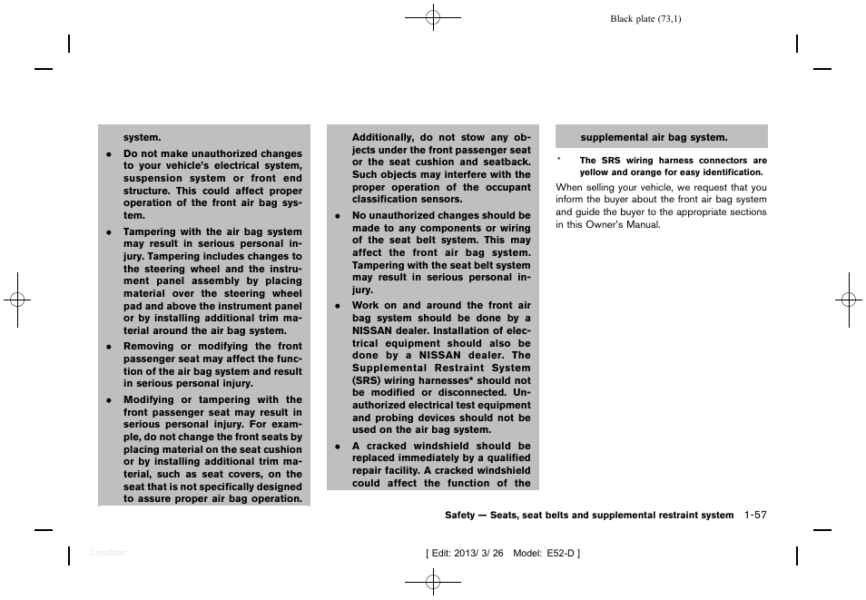 NISSAN 2013 Quest - Owner's Manual User Manual | Page 77 / 485