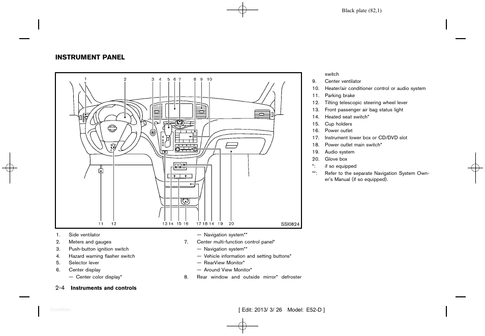 Instrument panel -4 | NISSAN 2013 Quest - Owner's Manual User Manual | Page 86 / 485