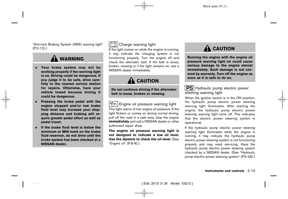 Warning, Caution | NISSAN 2013 Quest - Owner's Manual User Manual | Page 95 / 485