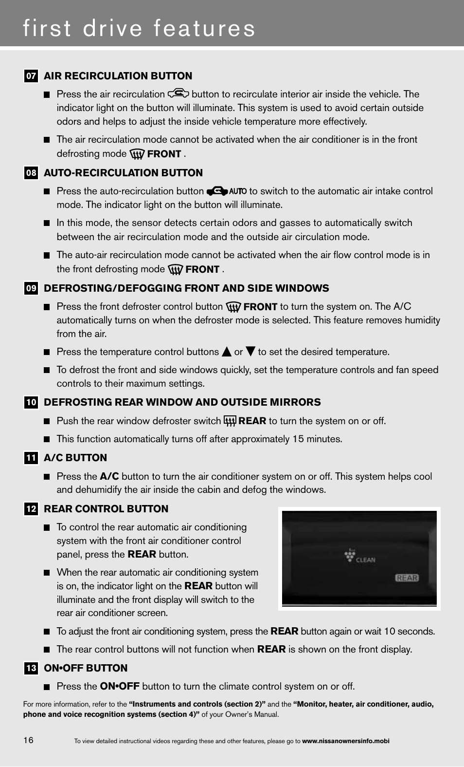 First drive features | NISSAN 2013 Quest - Quick Reference Guide User Manual | Page 22 / 36