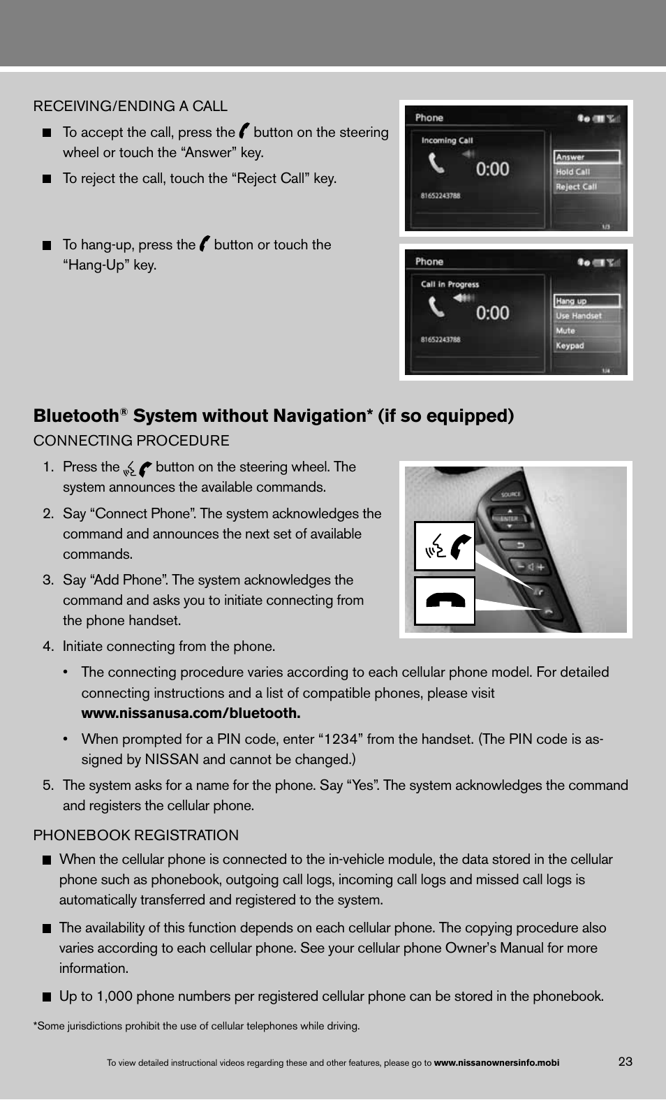 Bluetooth, System without navigation* (if so equipped) | NISSAN 2013 Quest - Quick Reference Guide User Manual | Page 29 / 36