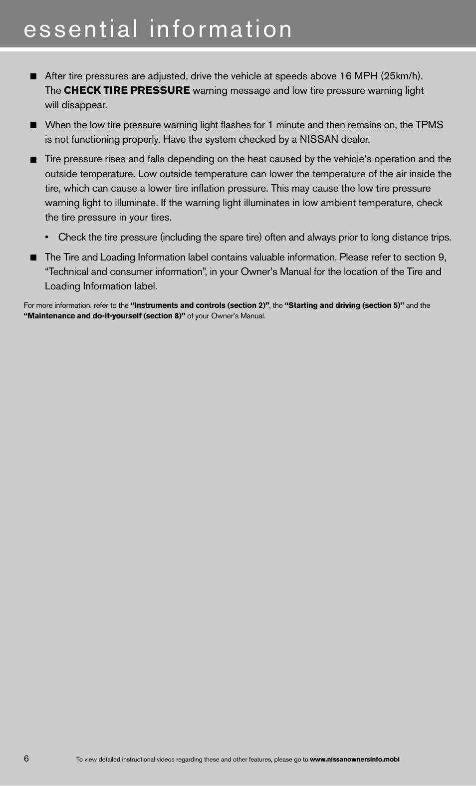 Essential information | NISSAN 2013 Quest - Quick Reference Guide User Manual | Page 8 / 36