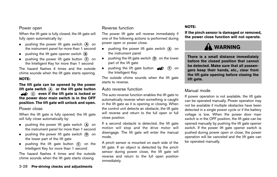 Warning | NISSAN 2014 Quest - Owner's Manual User Manual | Page 171 / 482