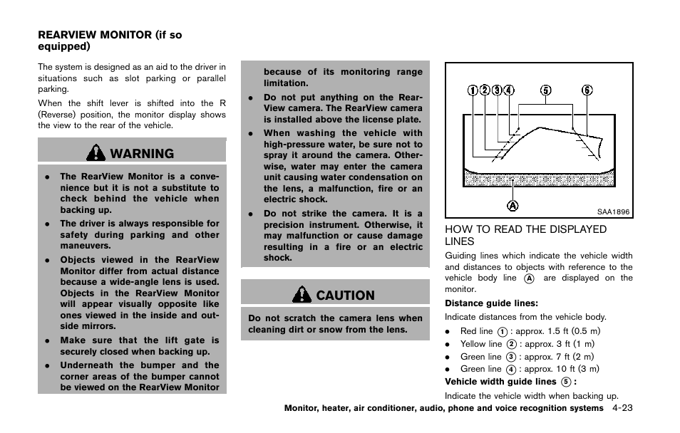 Rearview monitor (if so equipped) -23, How to read the displayed lines -23, Warning | Caution | NISSAN 2014 Quest - Owner's Manual User Manual | Page 206 / 482