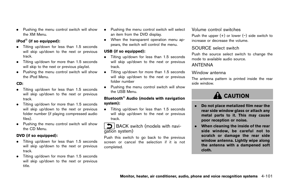 Antenna -101, Caution | NISSAN 2014 Quest - Owner's Manual User Manual | Page 284 / 482