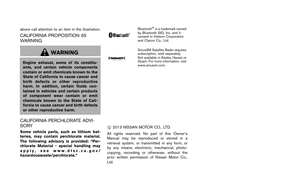 Warning | NISSAN 2014 Quest - Owner's Manual User Manual | Page 3 / 482