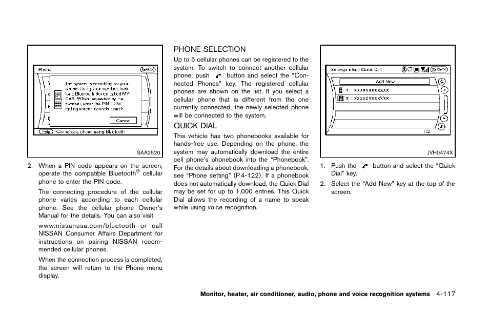 Phone selection -117 quick dial -117 | NISSAN 2014 Quest - Owner's Manual User Manual | Page 300 / 482