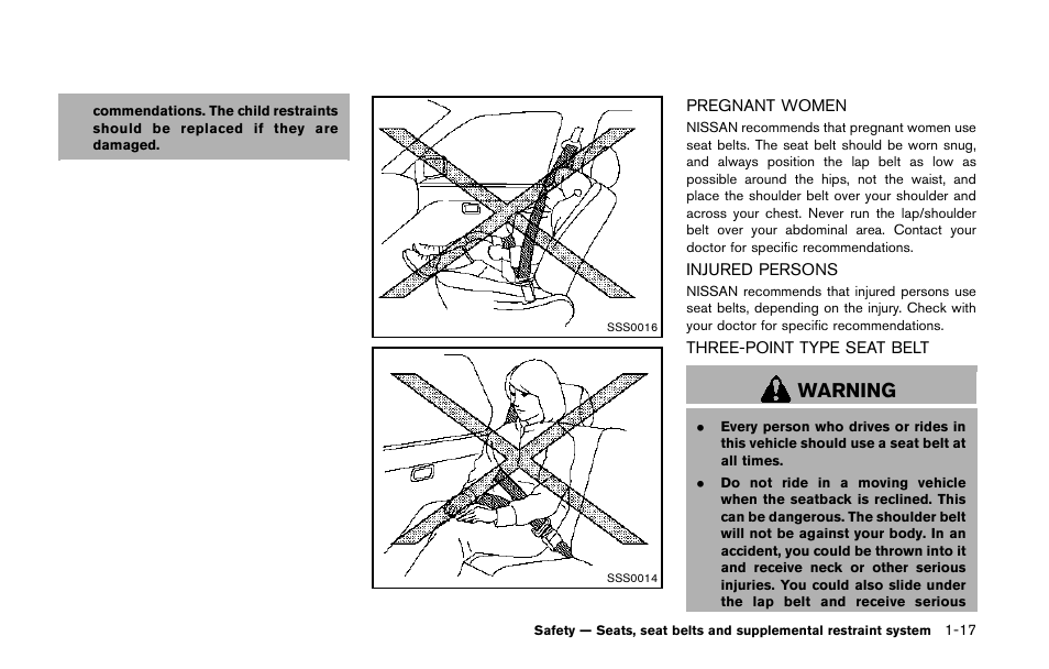 Warning | NISSAN 2014 Quest - Owner's Manual User Manual | Page 34 / 482