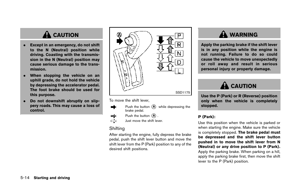 Caution, Warning | NISSAN 2014 Quest - Owner's Manual User Manual | Page 357 / 482