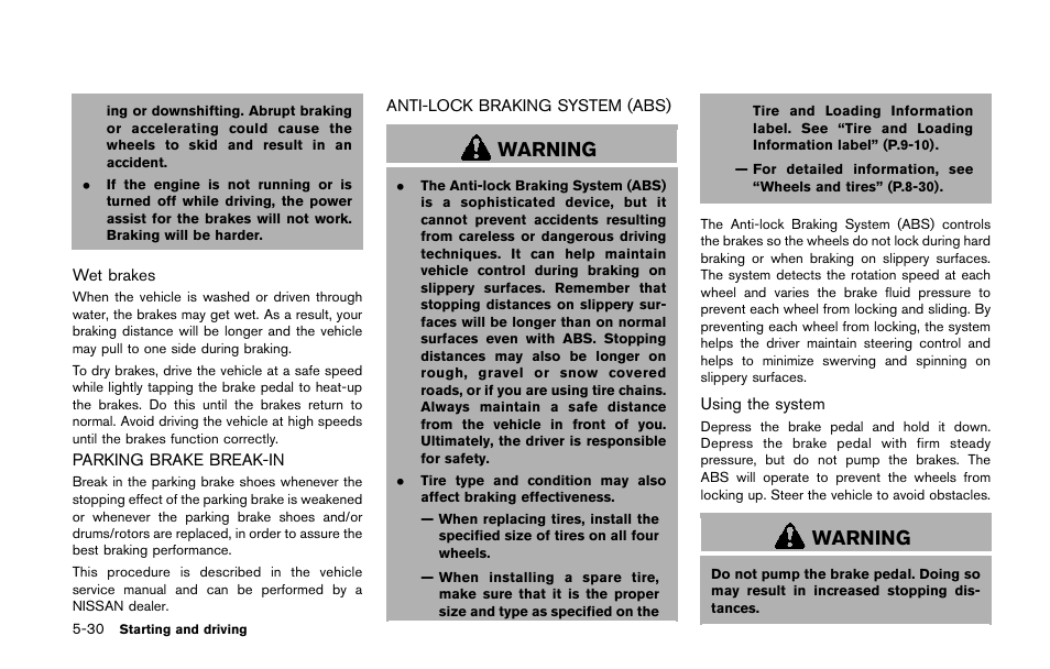 Warning | NISSAN 2014 Quest - Owner's Manual User Manual | Page 373 / 482